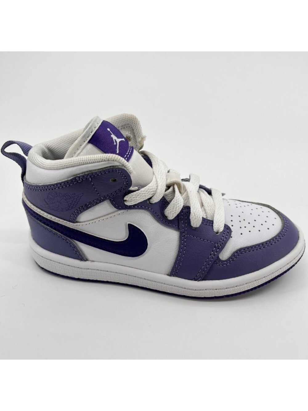Nike Air Jordan 1 Mid Girls Size 12C White Court Purple Athletic Shoes Sneakers